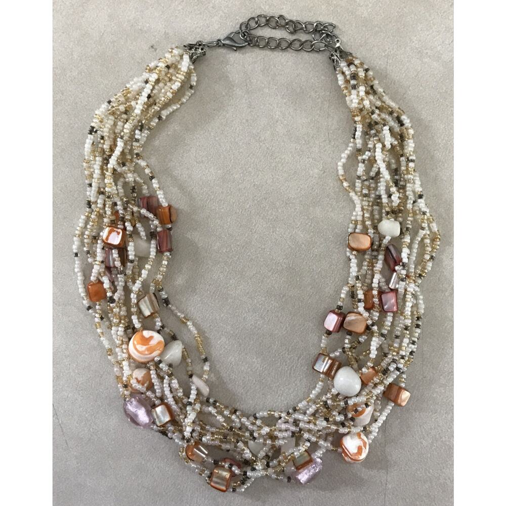 Esmor Orange Purple Mother of Pearl Layered Beaded Natural Bead Necklace